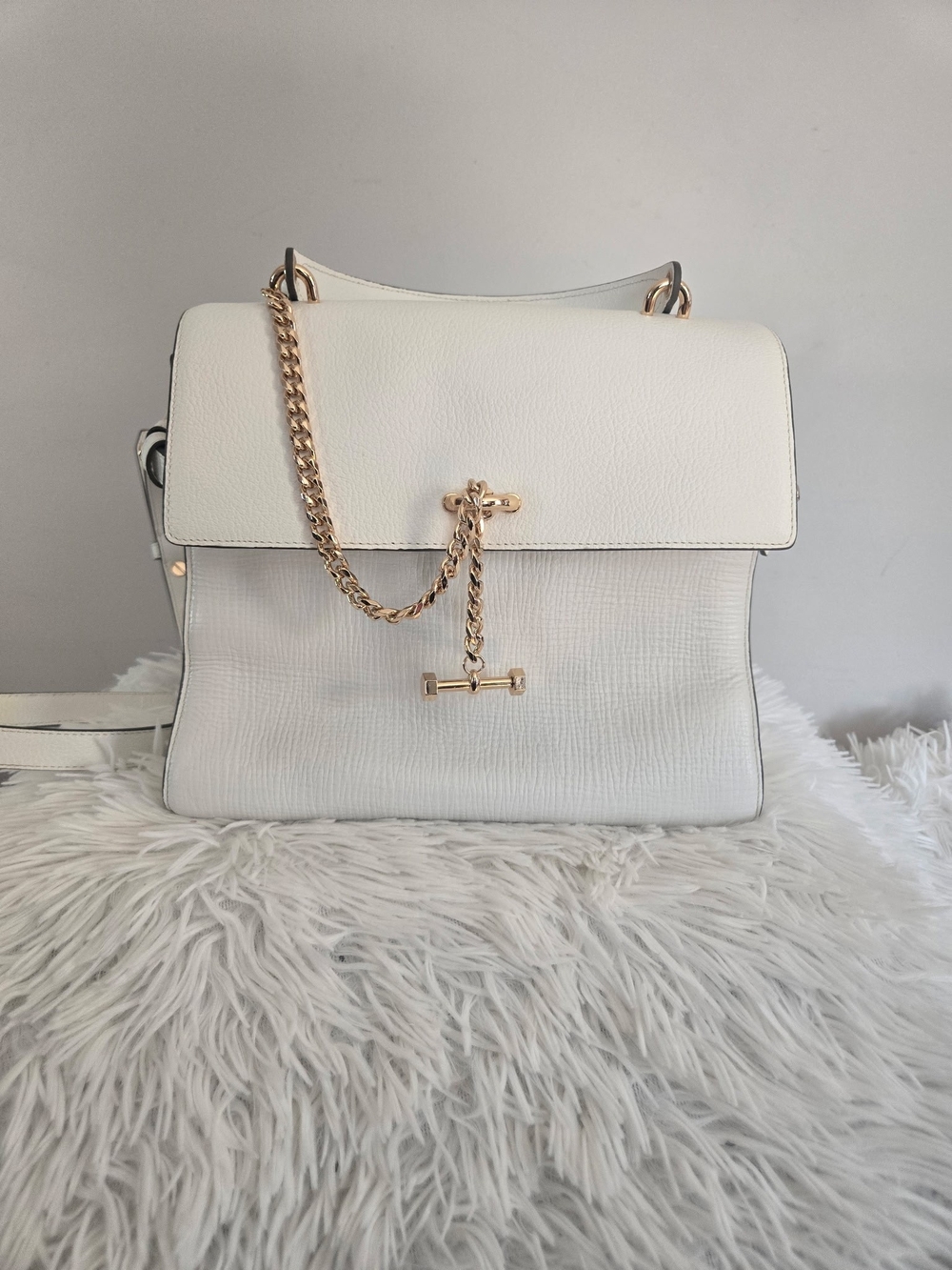 Luana Structured Mini Shoulder Bag in White with Gold Chain Accent